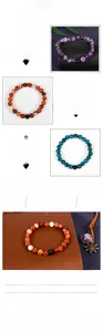 Detailed view of natural crystal bead bracelets in amethyst and agate textures