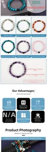 Detail view of 8mm natural gemstone bracelets featuring amethyst and aventurine crystals