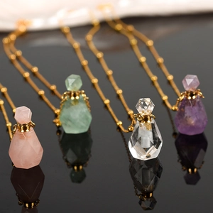 Colliers pendentifs flacon de parfum en cristal géométrique, quartz, améthyste et gemme