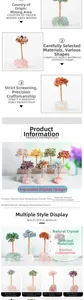 Detailed macro view of natural gemstone trees with raw crystal bases and copper wire trunks
