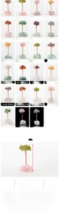 Detailed chart of various crystal money trees with raw stone bases and copper wire branches