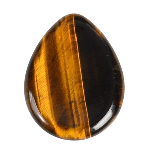 Polished natural tiger eye thumb worry stone in teardrop shape with silky luster effect