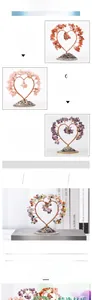 Detailed view of handmade heart-shaped crystal tree on a natural agate slice base