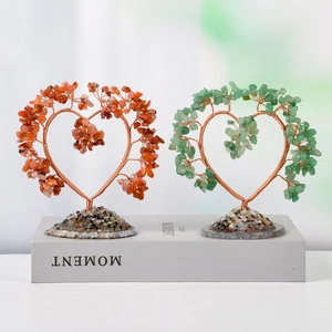 Heart-shaped crystal tree decor with agate base for home and office desktop