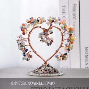 Amethyst crystal tree of life with heart frame on agate base for home office decor