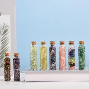 Set of 8 natural crystal gemstone drift bottles with cork stoppers for home decor