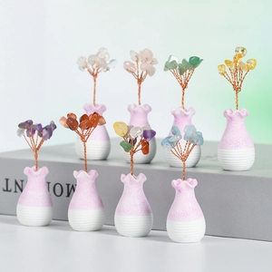 Set de 8 árboles bonsái de cristal hechos a mano con hojas de gemas y bases de cuarzo