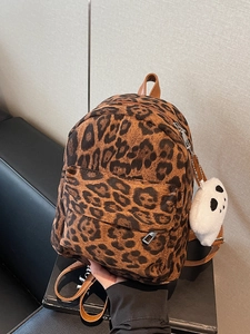 Mini Sac à Dos Imprimé Léopard pour Femmes PU Faux Peluche Petit Cartable Avec Joli Charme en Peluche Sac à Dos de Voyage Urban Casual