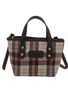 Sac à main à carreaux classique avec garniture en cuir marron et rivets dorés