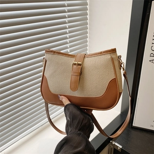 Women Retro Splicing Shoulder Bag PU Leather Small Square Underarm Crossbody Bag With Metal Buckle Daily Fashion Handbag