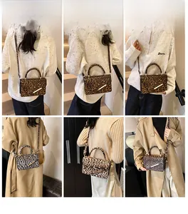 Detail showing leopard print crossbody bags with metal accents on autumn coats