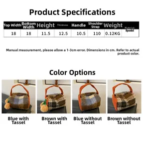 Tableau détaillé des tailles et dimensions pour le mini sac à main à carreaux en peluche