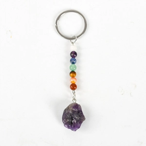 Chakra keychain featuring natural amethyst stone and colorful healing crystal beads