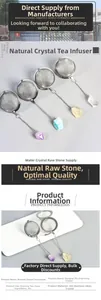 Close-up of 304 stainless steel tea infuser featuring colorful natural crystal stones