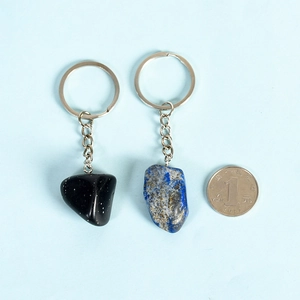Natural lapis lazuli and obsidian gemstone keychains with silver chains and key rings