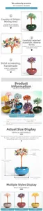 Detailed view of handmade crystal money tree showing its copper wire and colorful gemstones