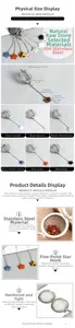 Detail of 304 stainless steel tea infuser with colorful star-shaped natural gemstones