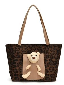 Sac fourre-tout léopard avec poche ourson en peluche pour mode automne et hiver