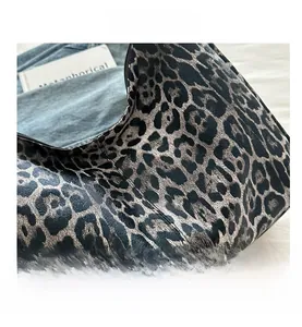 Close-up of high-quality leopard print texture on a retro synthetic leather tote bag