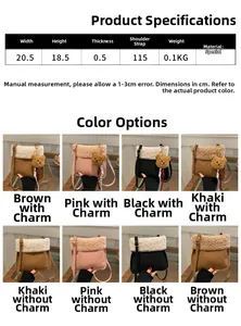Detailed size chart and multi-color options for the plush bucket crossbody bag for women
