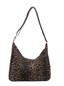 Leopard print canvas hobo bag with adjustable shoulder strap and large capacity