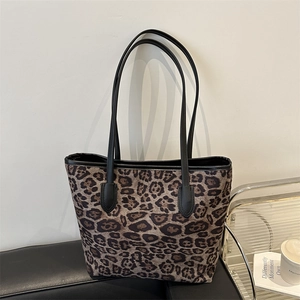Borsa Tote Vintage con Stampa Leopardata Grande Capacità Nylon Borsa a Spalla Moda Semplice Borsa Grande da Donna
