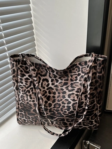Leopard Print Tote Bag Large Capacity PU Leather Shoulder Handbag For Women Daily Commuter Casual Fashion