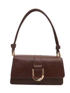 Retro dunkelbraune baguette schultertasche mit goldener u-schnalle und strukturkunstleder