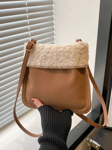 Sac Bandoulière Femme en Imitation Laine d'Agneau et Daim Sac Seau en Peluche Vintage Avec Bandoulière Réglable