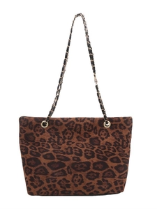 Stylish leopard print tote bag with large capacity and elegant metal chain strap