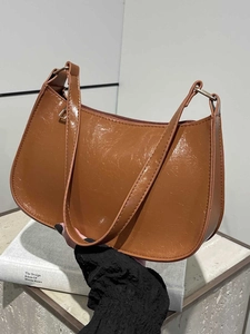 Sac Hobo En Cuir PU Brillant Pour Femmes Sac À Bandoulière Rétro Texture Plissée Fermeture Éclair Mode Minimaliste