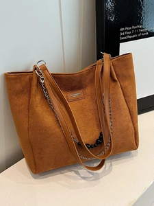Borsa Tote in Camoscio di Grande Capacità per Donna Nuova Borsa a Tracolla Minimalista Casual con Catena in Metallo e Perline