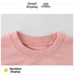 Detailed close-up of pink toddler sweatshirt featuring durable ribbed crew neck and stitching