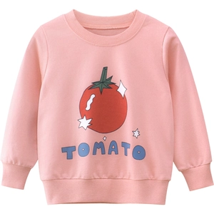 Pink kids cotton sweatshirt with a red tomato print and long sleeves for autumn wear