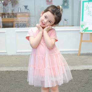 Pink short sleeve tutu dress for girls with layered mesh skirt and knit top bodice