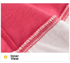 Detail of premium cotton fleece lining and high-density flatlock stitching on kids' top