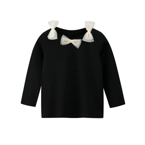Maglietta A Maniche Lunghe Da Ragazza Misto Cotone Girocollo Fiocco In Rete Top Dolce Per Bambini