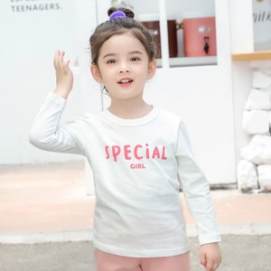 Girls long sleeve white cotton T-shirt with pink Special Girl letter print and round neck