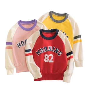 Kids Sweatshirt 100% Cotton Raglan Sleeve Contrast Color Morning Letter Print Crew Neck Pullover For Girls Boys