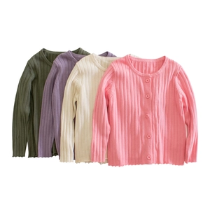 Girls Knit Cardigan Cotton Ribbed Sweater Round Neck Long Sleeve Button Up Autumn Outerwear Basic Sweet Top Clothes