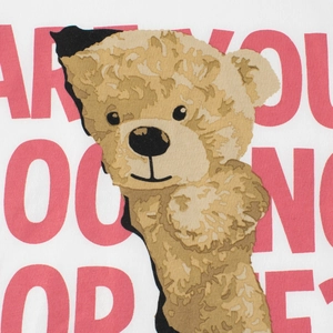 Girls white cotton long sleeve T-shirt featuring a cute brown teddy bear print