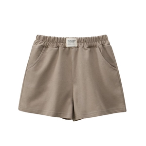 Girls earth tone casual sports shorts with elastic waist and stylish side pockets