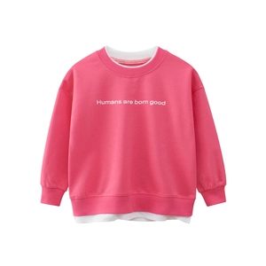Girls Faux Two-Piece Letter Print Sweatshirt 100% Cotton Long Sleeve Casual Pullover Top For Kids Girls Spring Autumn