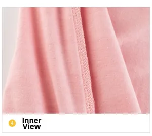 Detailed close-up of pink knit fabric lining with professional overlock stitching