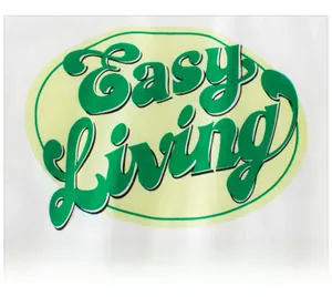Detail of cotton kids t-shirt with Easy Living print in American retro style