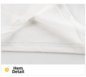 Detailed close-up of white T-shirt hem with professional double-needle stitching