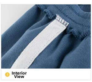 Detailed close-up of blue knit shorts showing neat white inner lining and stitching