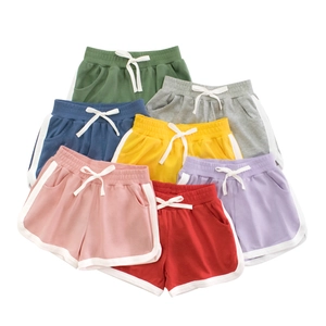 Girls Cotton Sports Shorts Kids Summer Casual Bottoms Contrast Piping Elastic Drawstring Waist Pockets Toddler Fashion