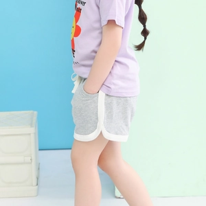 Girls summer leisure set featuring lavender sunflower t-shirt and grey cotton shorts