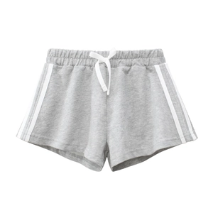 Pantaloncini sportivi grigio chiaro per bambina in cotone con strisce laterali e coulisse